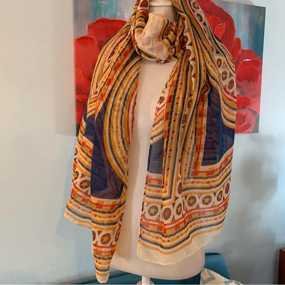 SAX Scarf Colorful Primary Colored Table top Shawl 70X 31”